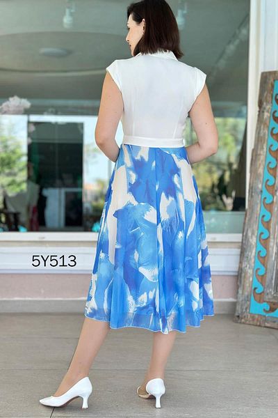 İnce Topuk Polo Neck Double Chiffon Garnished Dress 5Y513