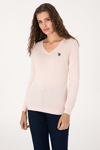 U.S. Polo Assn. Women's Light Pink V-Neck Basic Sweater 50313590-Vr078