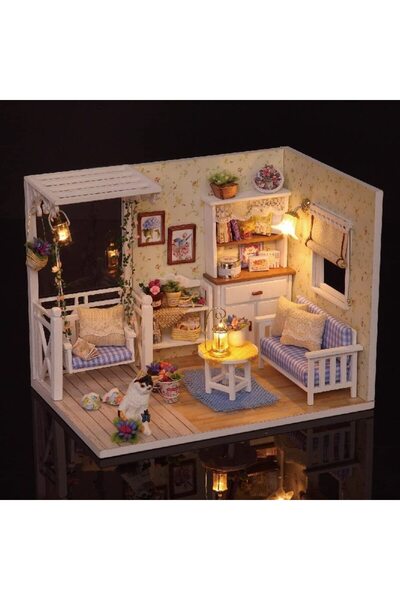 İSP Ready-to-Assemble Miniature Wooden House Model "LikeSmart Cat Diary", DiY, LED Lights, style