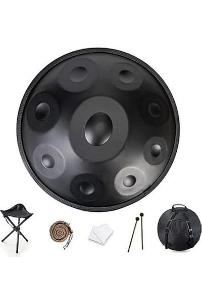 MegArya Professional 22-Inch D Minor 9-Note Steel Tongue Drum Handpan - Sleek Black Finish