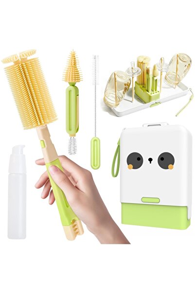 Flippy Σετ πλυντηρίου/στεγνωτηρίου μπιμπερό, Flippy, φορητό, βουρτσάκια σιλικόνης, πιπίλες, μπουκάλια, καλαμάκια, πράσινο