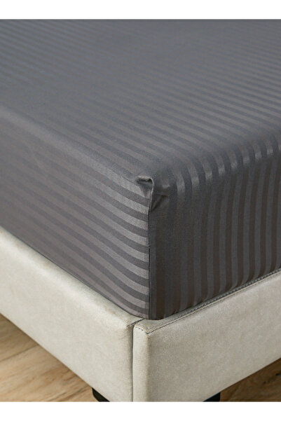 LUNA HOME Single Size 3 Piece Set, Bedsheet with 2 Pillow Cases, Dark Gray Color, Striped Design