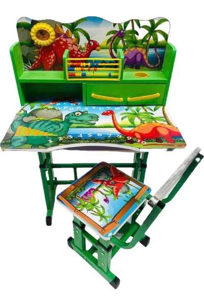 OEM Set de birou cu scaun din MDF, cadru metalic, înălțime reglabilă, ceas educațional, abac