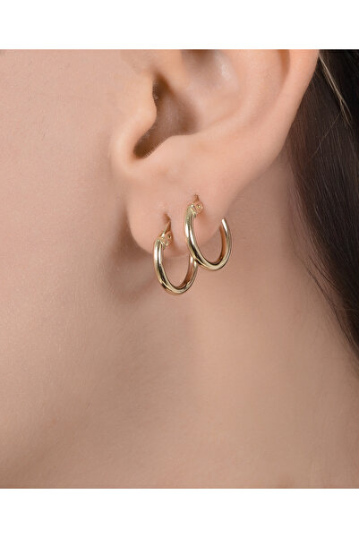 kuyumcu nurettin 1,30 gr (GRAM) Halka Düz Desenli Küpe 13 Mm 14 Ayar Altın