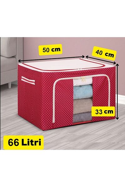 Briggs Foldable Storage Box, 66 L, Oxford Fabric, 50x40x33 cm, Red Polka Dot Print