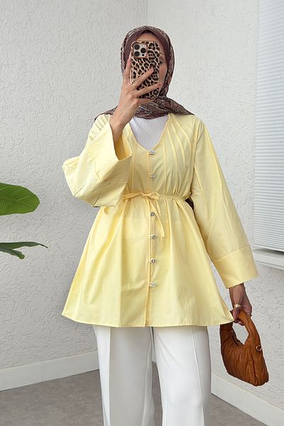 Salih Çelebi Rib Detailed Shirt 2364 - Yellow