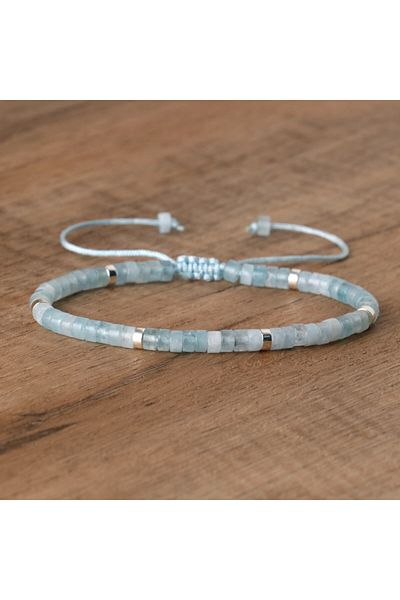 Choice 16.5cm Aquamarine 1PC Natural Blue Emperor Stone Beads Woven Bracelet Polished Block Shape Adjustabl