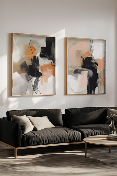 STARYUNA Pictură modernă cu efect de pictură în ulei, set de 2 picturi cu ram...