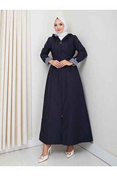 Hb Harma Time Butik Women's Hooded Stripe Detailed Navy Blue Bondit Cap