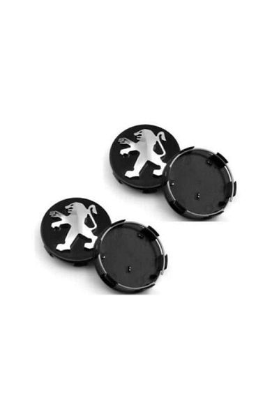 Peugeot Set 4 Capace Roți 60mm Negre Compatibil Jantă Aliaj