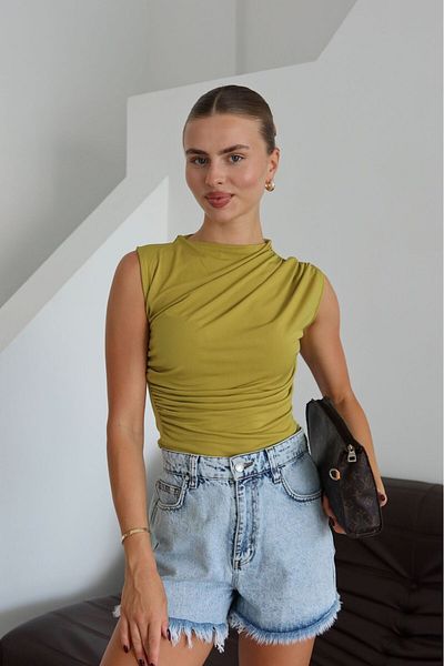 Patreon Women's Sandy Fabric Cross Drawstring Detailed Set of 3 Sleeveless Blouse