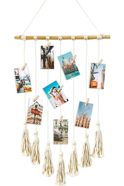 Lumely Hanging Photo Display,Wooden Wall Hanging Clip Photo Holders Boho Room Decor,with 25 Wooden Clips