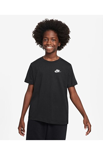 Nike تي شيرت فوتورا مطرز بشعار قطني 100% بأكمام قصيرة - أسود