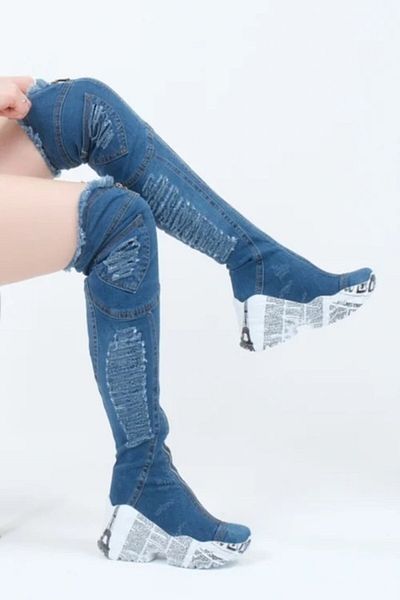 blue moon - Denim Boots Desire, Blue, Size 36