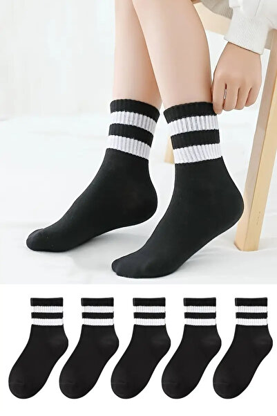 İbrahim Berk 5 Pairs Men's Women's Striped College Black Socks - Unisex Socke...