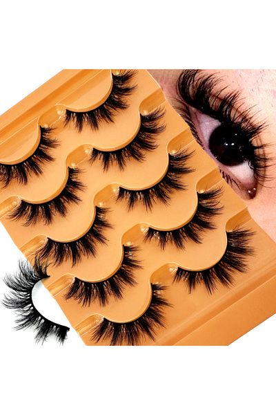 Choice1 5PairsW38Z New Cat Eye Lashes 5D Fluffy Faux Mink Lashes 8D Volume Wispy Long Lashes Fake Eyelash Ru