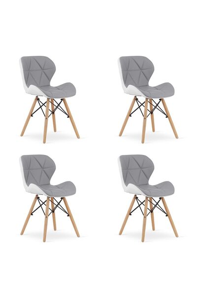 Mercaton Set 4 scaune în stil scandinav, Mercaton, Lago, piele, lemn, gri și ...