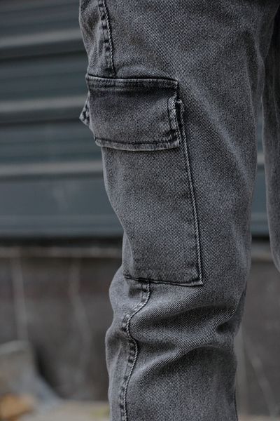 Osyday Men's Gray Jogger Cargo Pocket Jeans - Elastic Waist and Leg, Stretch Fabric