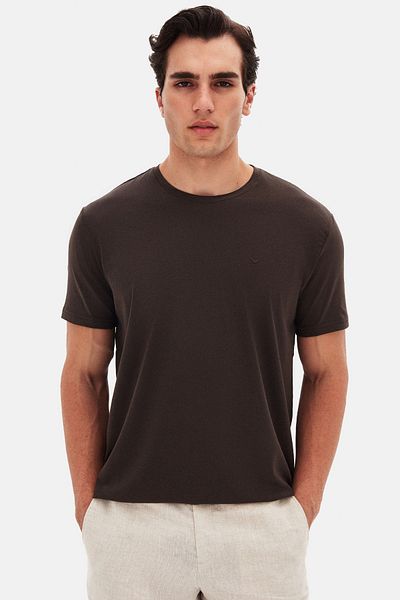 D'S Damat Тениска Ds Damat Regular Fit, кафява, обикновена, с бродерия, 100% памук