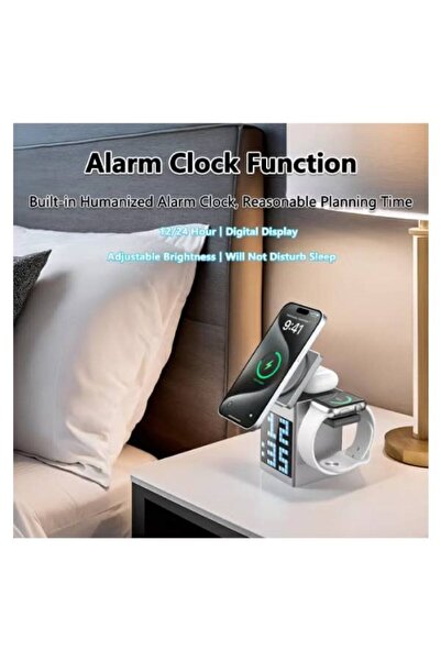 TERRION 3-in-1 Wireless Charging Station with Pixel Speaker & Alarm Clock 15W Fast Phone,Earbuds & Watch