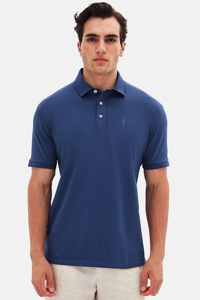 Twn Тениска Slim Fit с текстурирана индигова принт пике