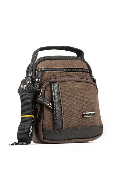 İMAKS Canvas Tarpaulin Fabric Medium Size Leather Detail Men's Daily Hand Shoulder Strap Bag Brown-Black A101