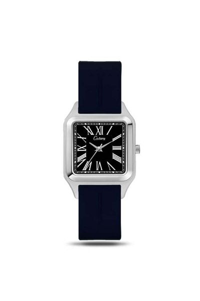 catera Men's watch, silver frame, black strap