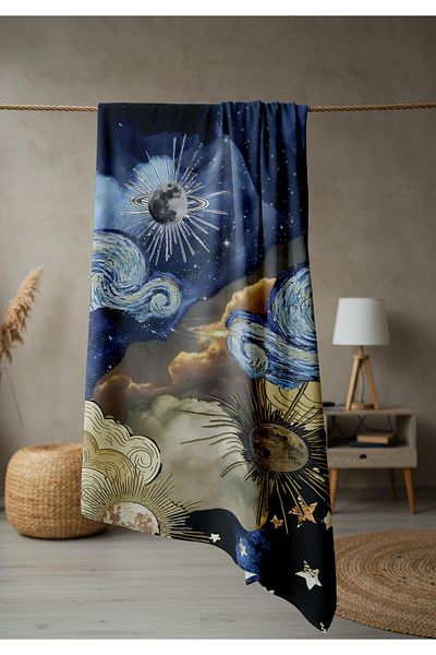 Doruklar Home Collection Modern Patterned Digital Printing Beach Sea Towel Peshtamal 80X160 cm Brs047