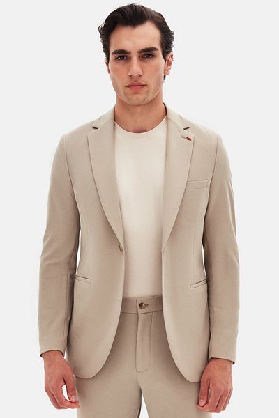 Twn Slim Fit Beige Plain Suit
