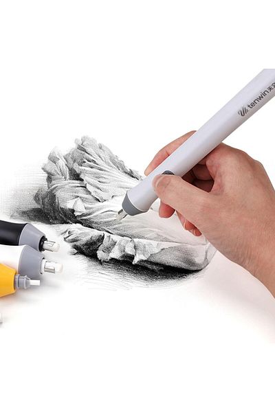 Flippy Radieră electrică, rabatabilă, pentru schițe și artă, grosimea vârfului 3 mm/5 mm, albă