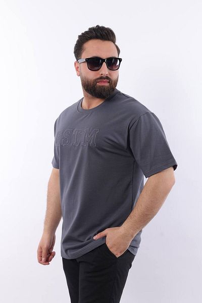 STOCX Men's Oversize Cut Estm Embroidered Crew Neck T-Shirt