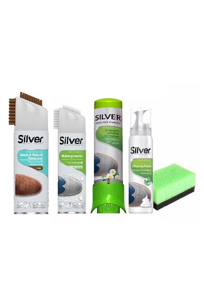Silver Kit pentru încălțăminte nubuk/piele întoarsă: spumă, spray maro impermeabilizant, deodorant