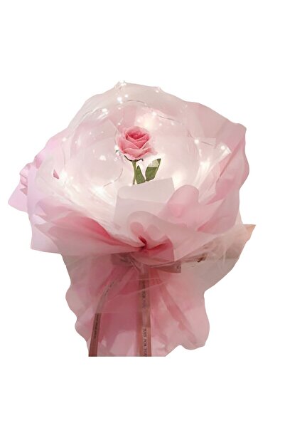 OEM Trandafir in Balon LED cu Lumini, Tip Buchet, Diametru 35 cm, Roz