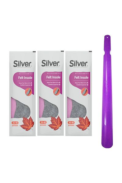 Silver Set 3 branturi de iarna si incaltator Silver, Pasla Latex, Unisex, 33-45, Gri