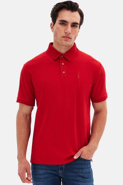 Twn Тениска Slim Fit с червен пике текстуриран десен