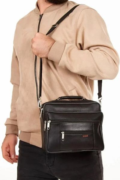 Newish Polo Men's Genuine Leather Shoulder and Hand Bag - Black