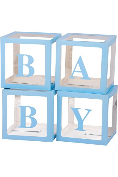 Terra Set 4 Cutii pentru Baloane, Model Scris Baby, Tematica Iubire, Cuburi Decorative din Plastic, Acceso