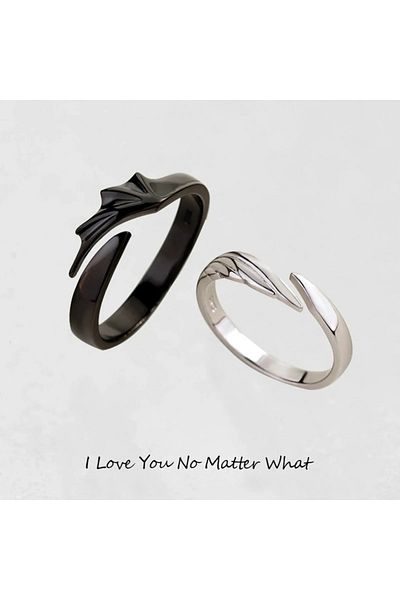 Choice Black Resizable Simple Couple Ring Men and Women Adjustable Sun and Moon Ring Set Angel Demon Dragon