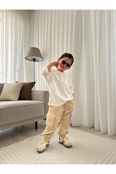 ASL GOLF CLUB Pantaloni de jogger pentru băieți |   Buzunar cargo bej |   Elastic pentru talie și picioare |   2-13 ani Non-Denim