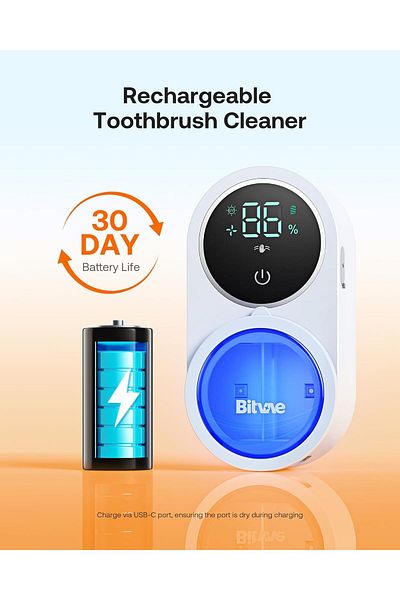 Bitvae X122 Rechargeable Wall Mount Toothbrush Holder, UV-C Cleaning and Air Drying with LED Screen
