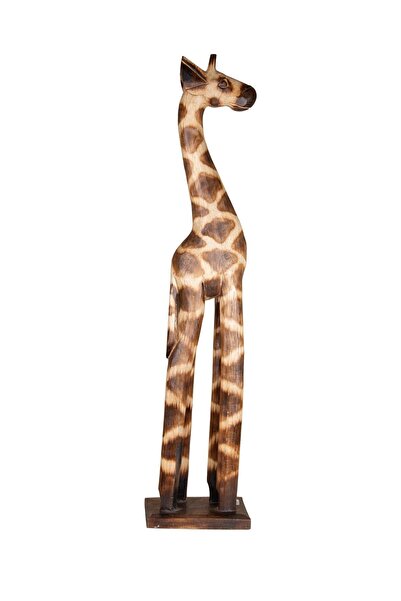 baliahşap Dekoratif Ahşap Zurafa Objesi El Yapımı Doğal Tasarım 13 cm x 60 cm