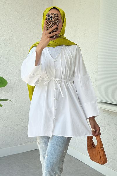Salih Çelebi Rib Detailed Shirt 2364 - White