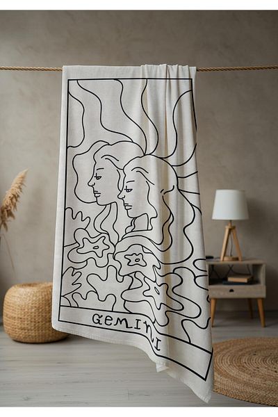 Doruklar Home Collection Modern Patterned Digital Printing Beach Sea Towel Peshtamal 80X160 cm Brs044