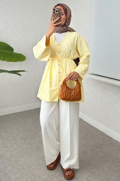 Salih Çelebi Rib Detailed Shirt 2364 - Yellow