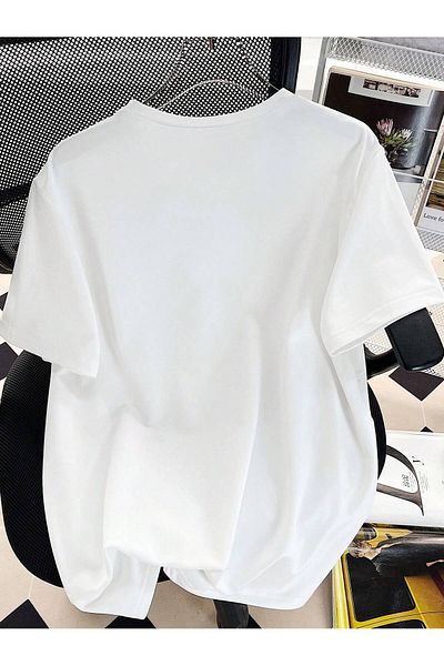 aynewmoda Tricou confortabil cu mânecă scurtă și gât rotund cu imprimeu fluture pentru adolescente