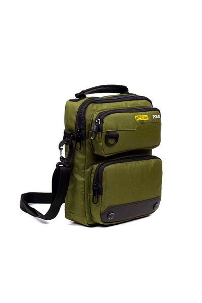 Newish Polo Men's Fabric Functional Cross Strap Messenger Waist and Shoulder Bag - Khaki