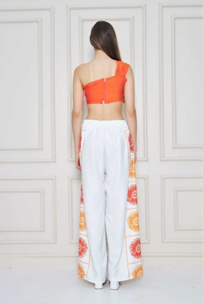 so much White Floral Patterned High Waist Wide Leg Pants