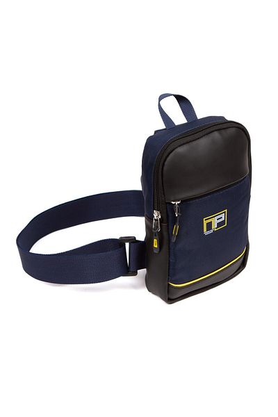 Newish Polo Men's Fabric Daily Crossbody Chest and Shoulder Bag with Phone Compartment - Navy Blue