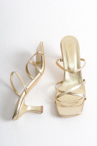 BUNİPARK Women's Jessi Ankle Strap Metallic Crocodile Slippers and Sandals