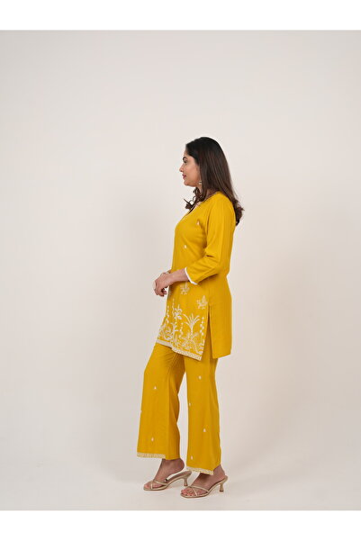 Lehar Mustard Embroidered Kurta Pant Set